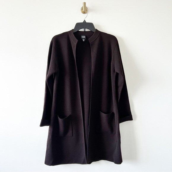 Eileen Fisher Sweaters - Eileen Fisher 100% Wool Dark Brown Open Front Long Cardigan Sweater Size PL